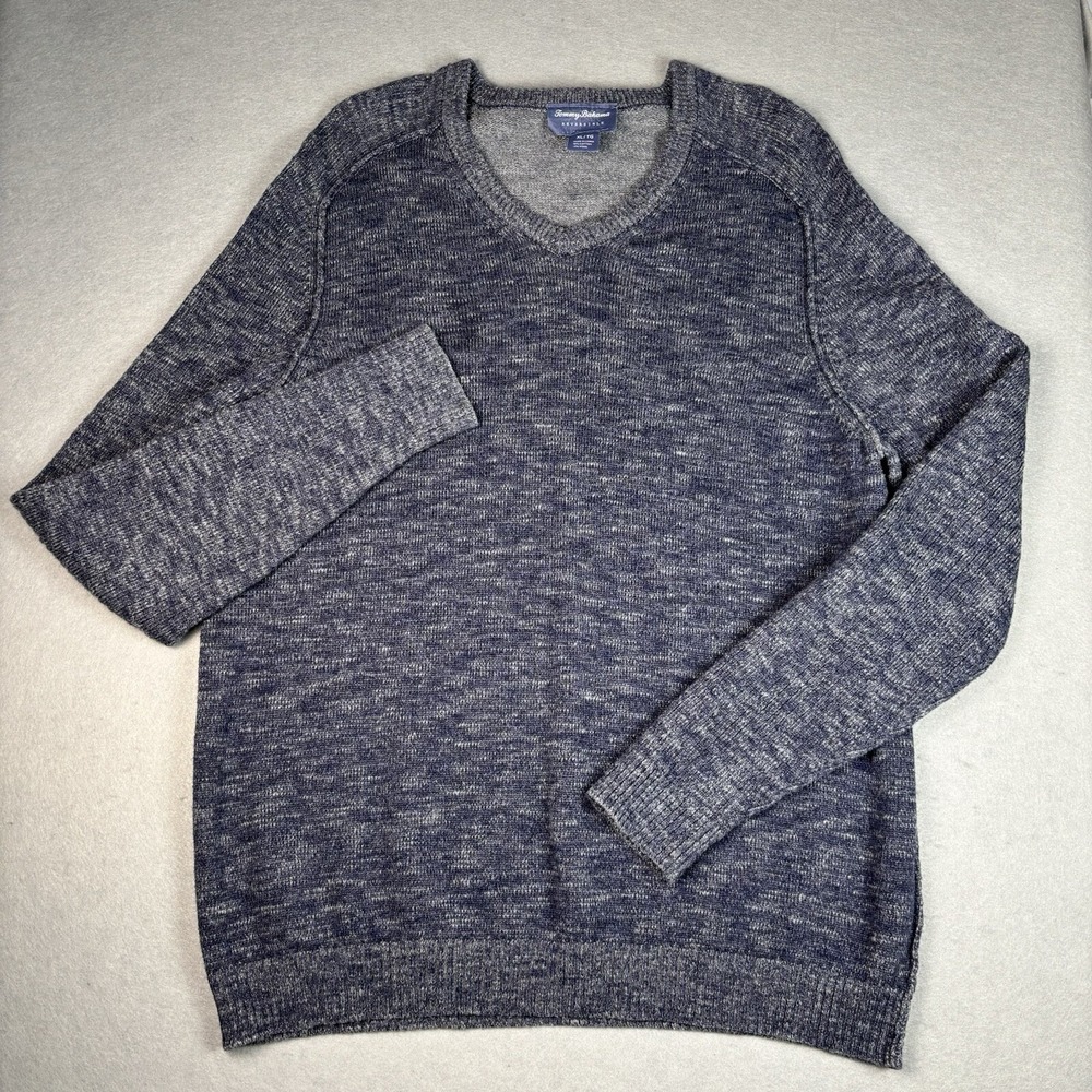 Tommy Bahama Reversible V-Neck Sweater Mens XL Blue Grey Cotton Wool Blend